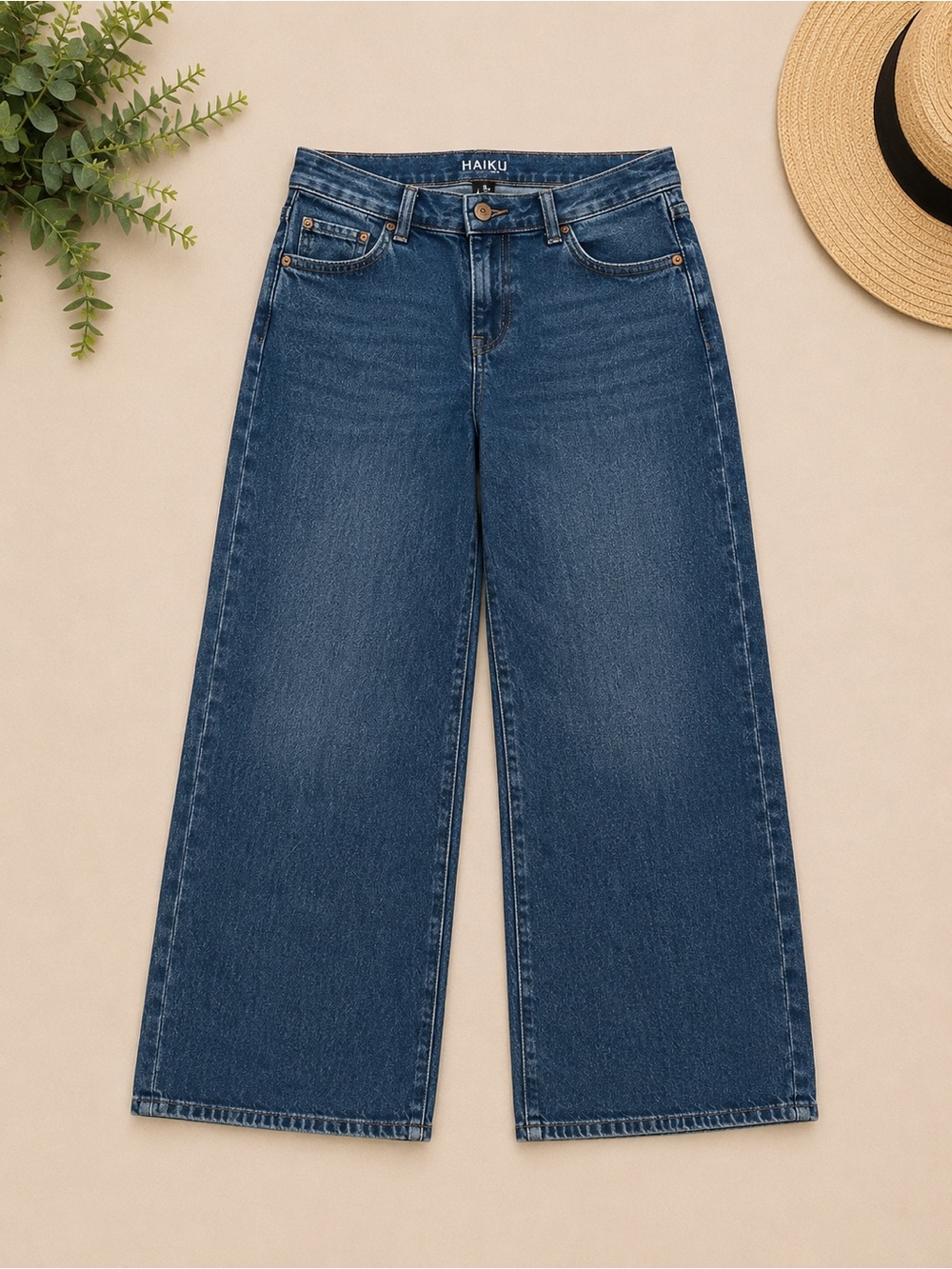 Rewash Women's Wide-Leg Jeans - Dark Blue Denim
